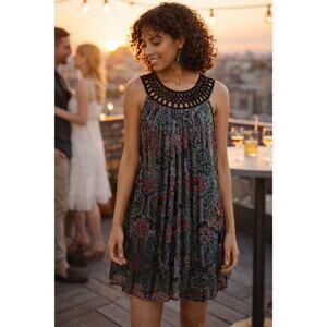 ANTHROPOLOGIE Moulinette Soeurs Linnea Silk Blend Velvet Burnout mini dress med